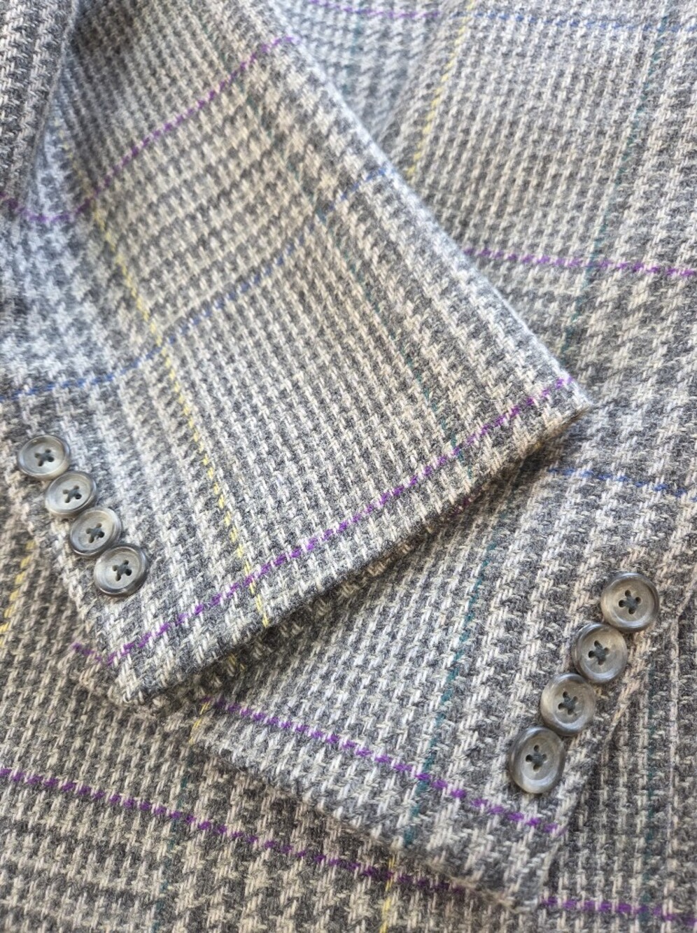 70s Majer ACTWU Men's Wool Sportscoat Blazer Grey Houndstooth & Color Detail